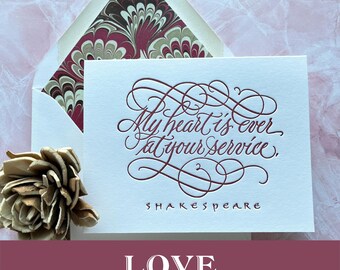 Shakespeare Love Card with Calligraphy and Letterpressing