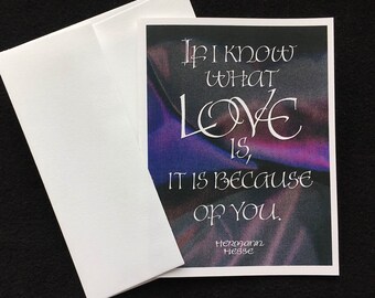 Tarjeta de amor caligráfica con cita de Hermann Hesse