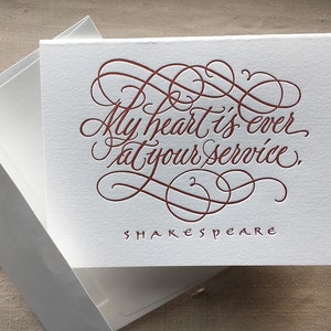 Shakespeare Love Karte mit Kalligraphie und Letterpressing