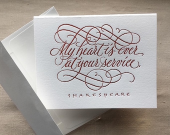 Shakespeare Love Card con caligrafía y tipografía