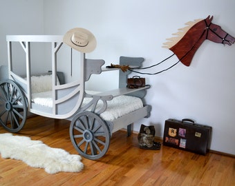 Western Style Stage Coach Twin Birch Bed - Rodeo - Stampede - Horse lovers -  Ready to ship - Only one in the world for that special person!