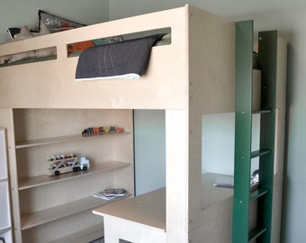 Cama alta Arizona tamaño matrimonial/doble con escritorio y espacio de almacenamiento