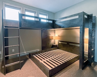 Literas individuales XL para adultos sobre cama de matrimonio - Habitación con literas