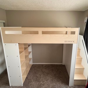 Personalized Twin/Single Loft Bed with Cubed open shelving!