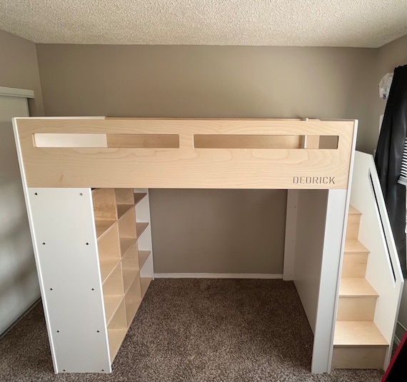 Personalized Twin/Single Adult Loft Bed with Cubed open shelving!
