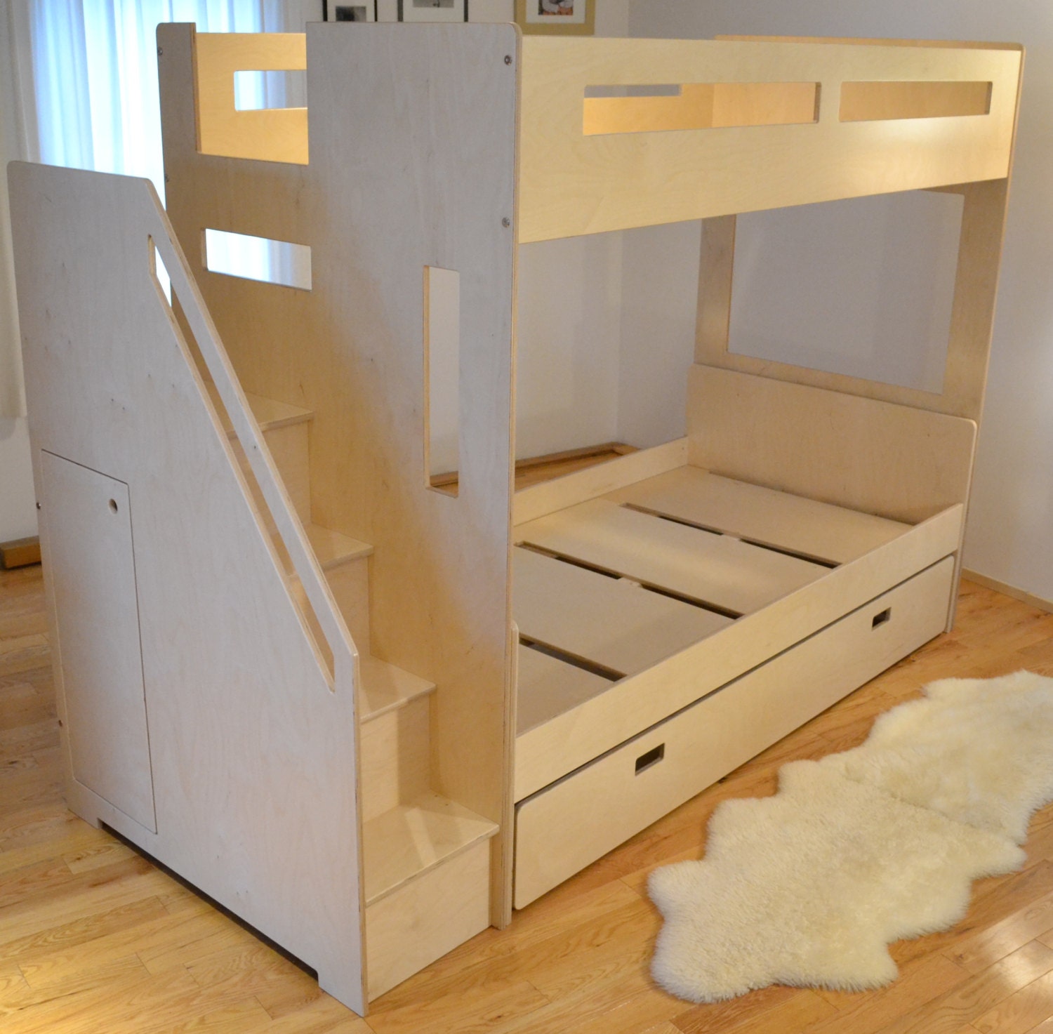Loft Bed Xl Nested With A Twin Bed And Twin Trundle Etsy