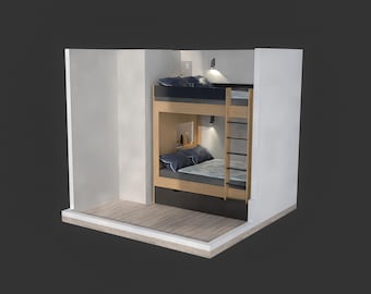 Litera doble doble para adultos, ideal para espacios reducidos. Incluye un boceto 3D gratuito del diseño interior de tu habitación. Muebles a medida.
