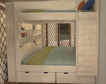 Litera tamaño king para adultos - áreas privadas para dormir separadas - Yurt - Glamping - Airbnb - Hostal - Hotel - Retiro - Alojamiento - Casa