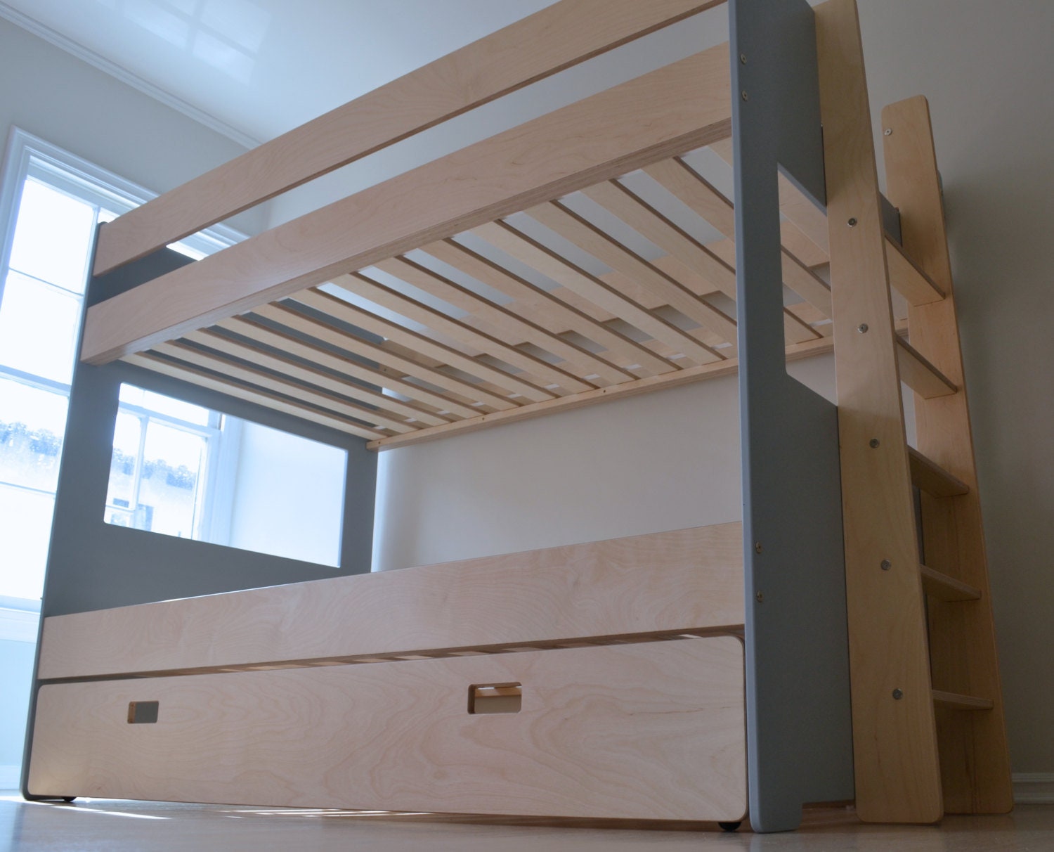 Modern Bunk Bed With Trundle Etsy