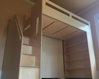 Portland Loft bed with storage shelves and staircase