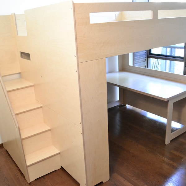 Seattle Queen loft bed with study and storage