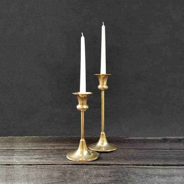 Brass Taper Candle Holders - Candlestick Holders - Vintage Solid Brass