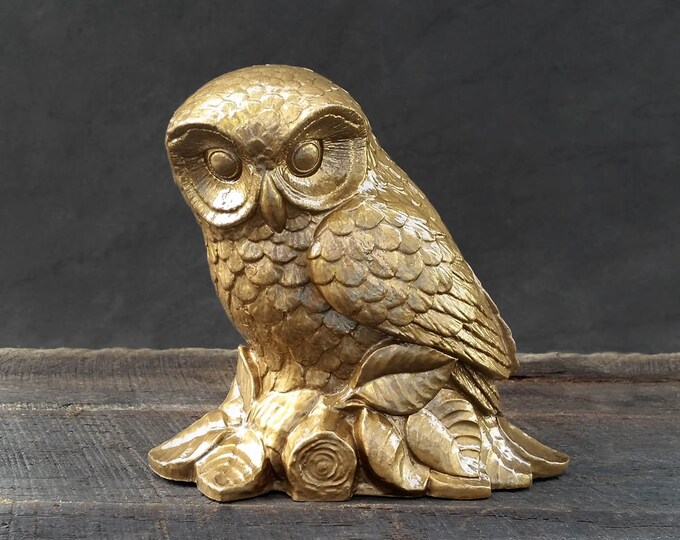 Gold Owl Figurine Vintage Owl Statue Antiqued Bronze Gold Etsy