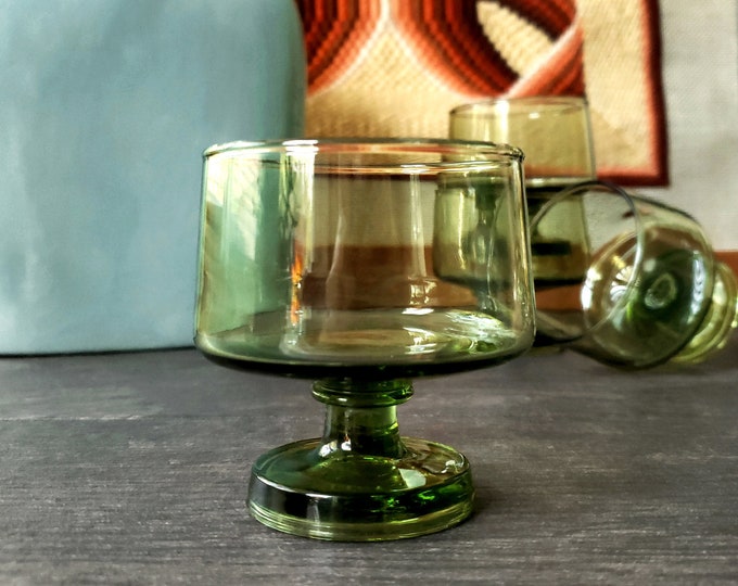 Vintage Green Glasses Mid Century Modern Glassware Set of Etsy