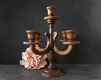 VTG Lot of 2 Walnut Finished Wood Turned Candlestick Wall Sconce Holder Wedding
