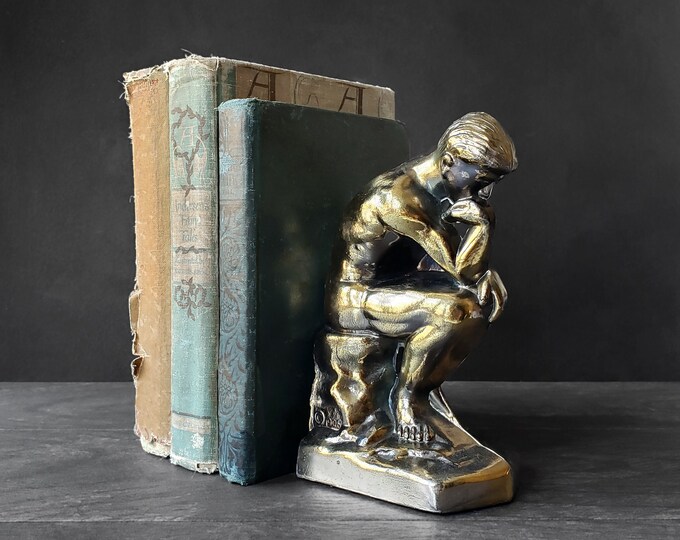 Rodin the Thinker 1928 Bookend Brass Finished Cast Metal Thinking