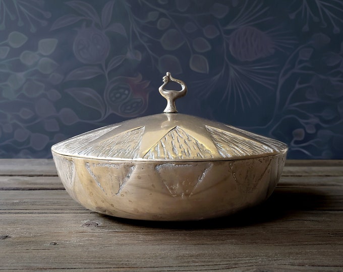 Lidded Brass Bowl Peacock Handle Star Design Vintage Korea Etsy