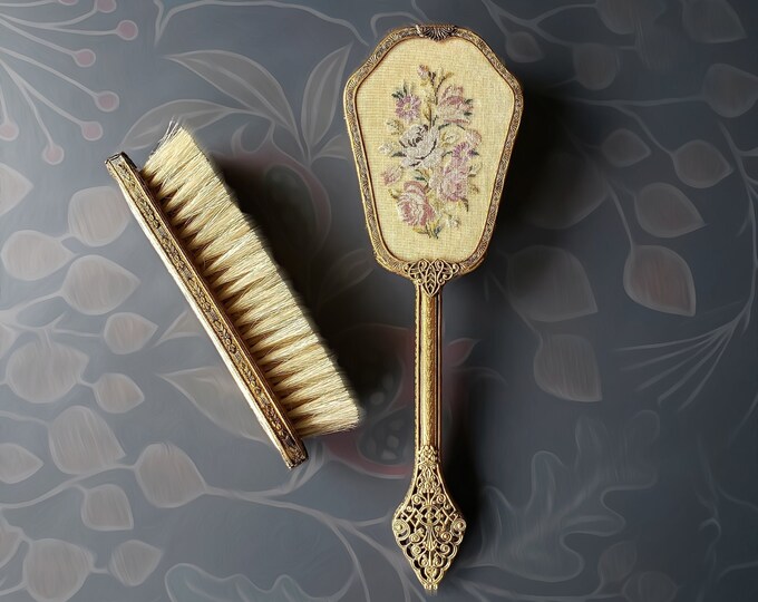 Embroidered Vanity Brush Set Hair & Clothes Brushes Ornate Etsy