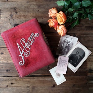 Antique Photo Album w/ Photos - Cabinet Card & Cartes-De-Visite - Red Velvet Book