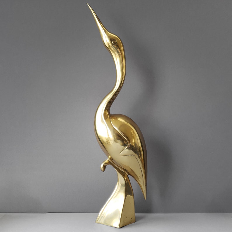 Large Brass Bird Statue Tall Egret Crane Heron Figurine Etsy