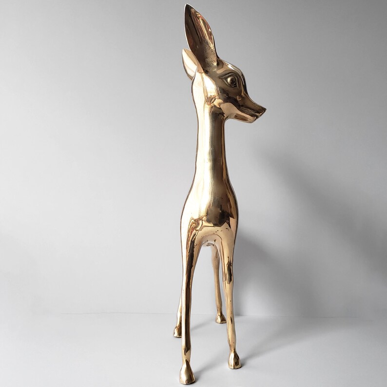 Large Brass Deer Statue 19 XL Gold Fawn Figurine Vintage Etsy