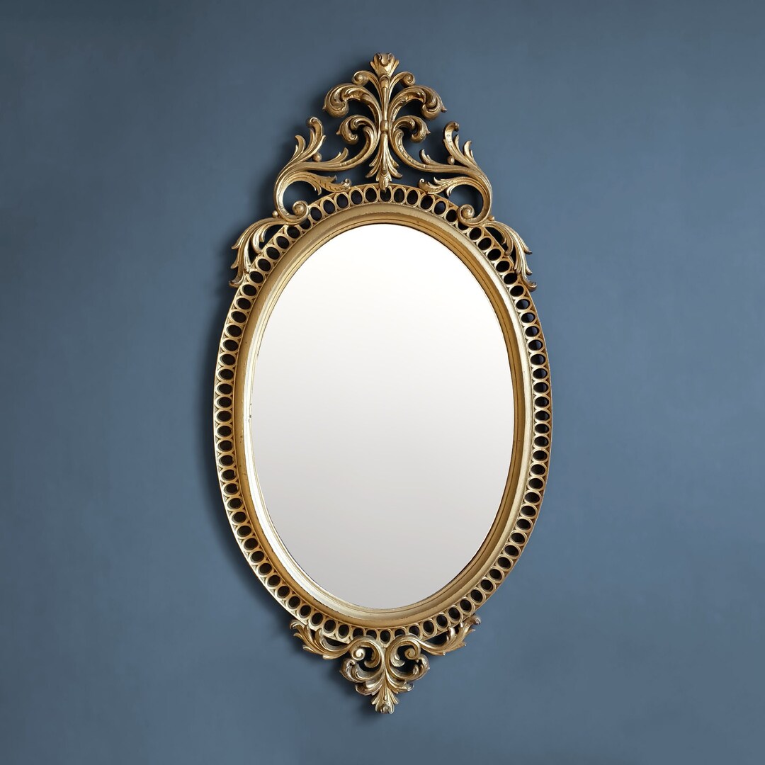 Ornate Gold Mirror Floral Acanthus Oval Vintage Burwood Etsy