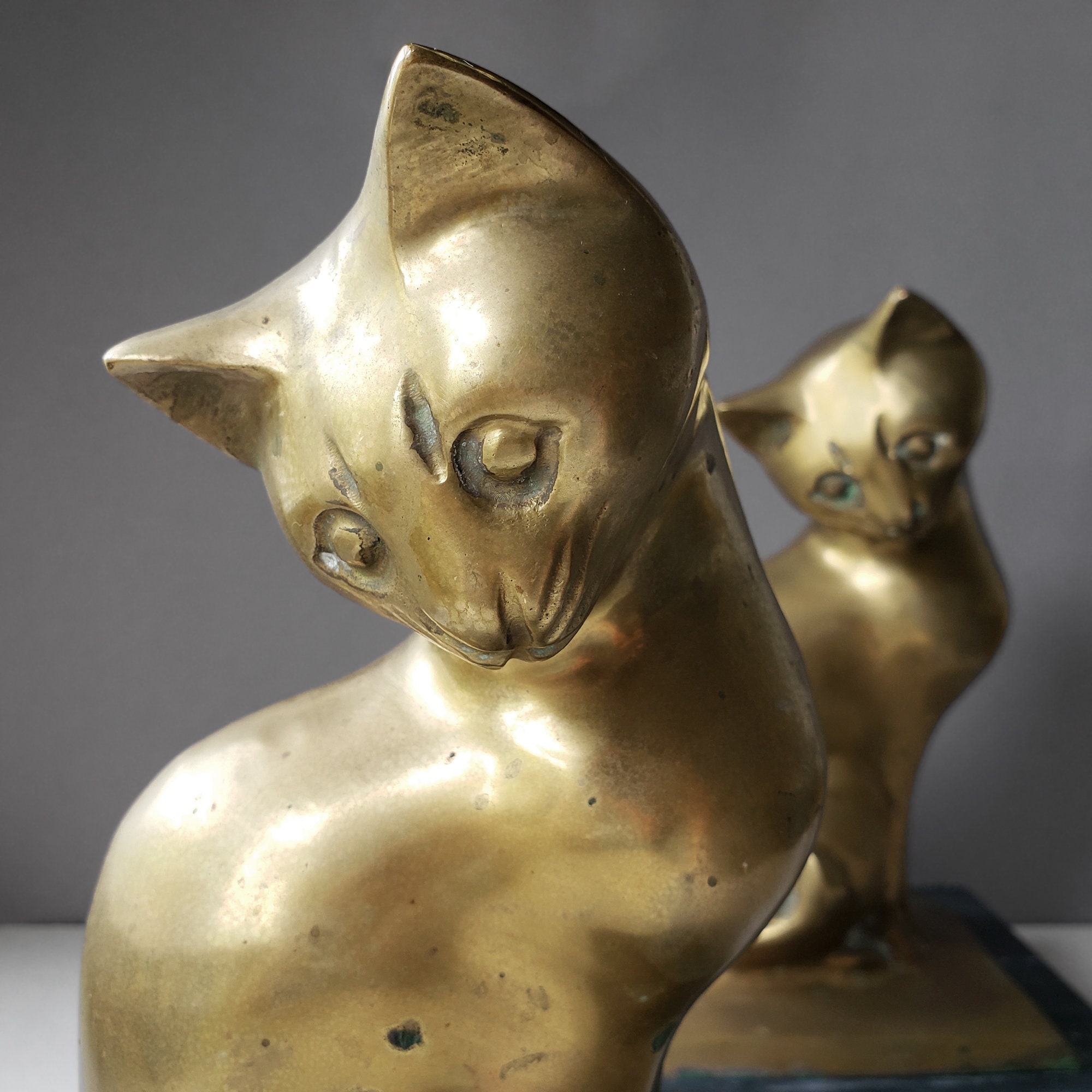 One Vintage Brass Cat Statue Gold Kitten Bookends Black Etsy