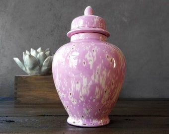 Ceramic Ginger Jar or Urn - Purple, White, & Red Splatter Drip Glaze - Vintage