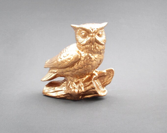 Small Gold Owl Figurine Ceramic Vintage Homco Taiwan Etsy