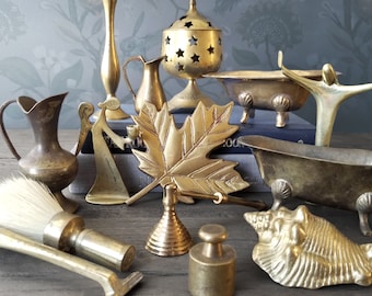 Assorted Small Brass Items - Pitchers, Bathtubs, Vase, Shell, Razor, & More - Sold Separately - Vintage