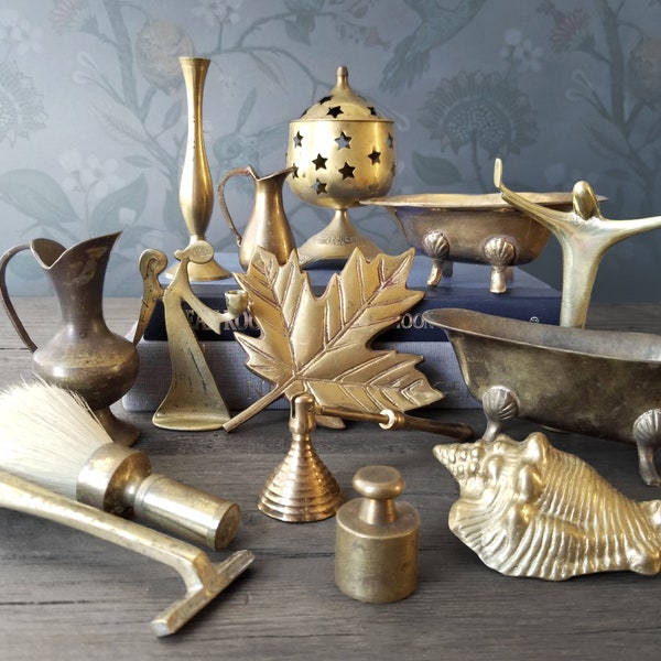 Assorted Small Brass Items - Pitchers, Bathtubs, Vase, Shell, Razor, & More - Sold Separately - Vintage