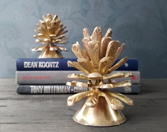 Pair Brass Pinecone Candlestick Candle Holders - Vintage