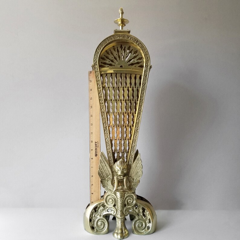 Brass Fireplace Screen Peacock Fan Fire Screen Griffin Etsy