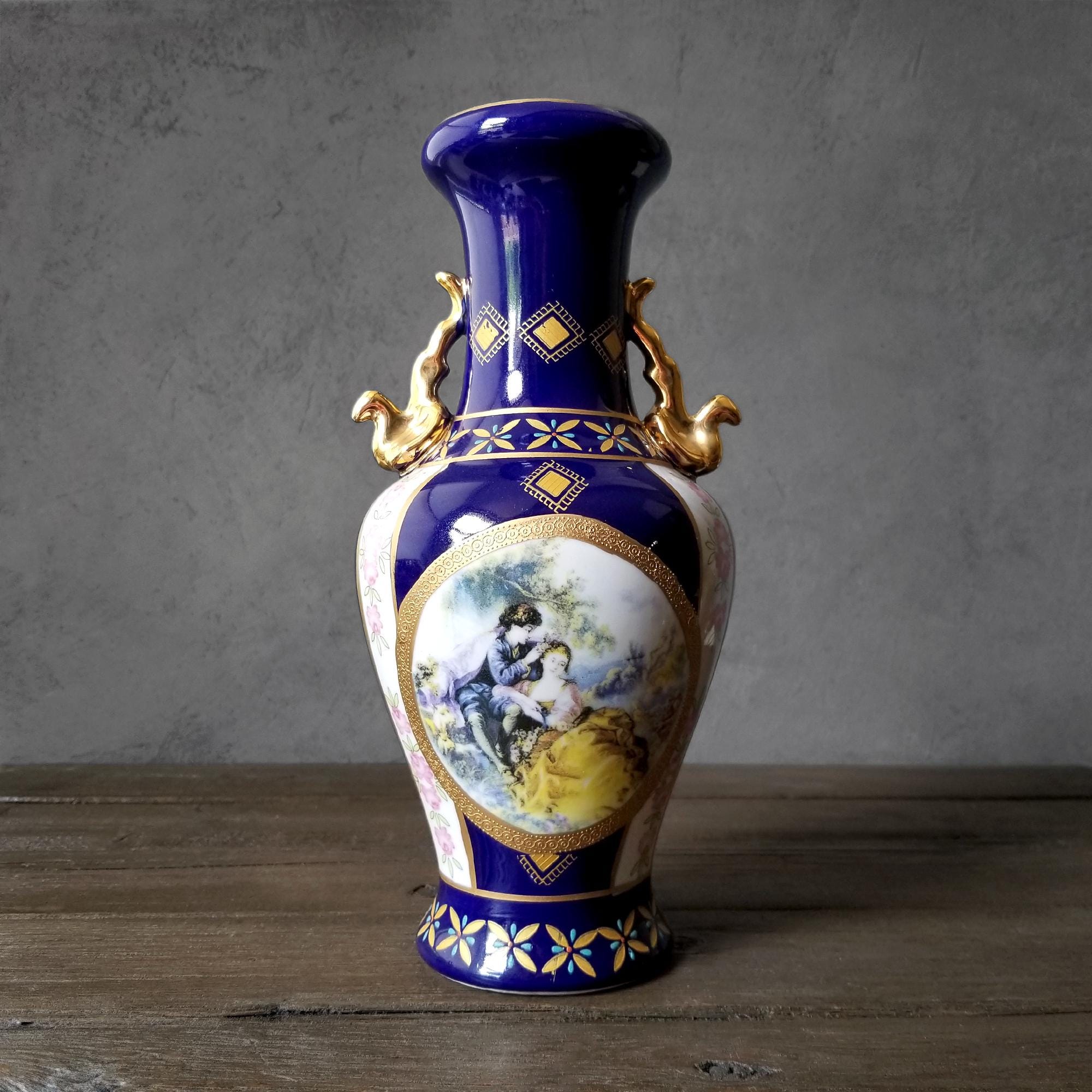 ルイ・ヴァルタ、Vase bleu、海外版超希少レゾネ、新品額付 Venetian Lagoon Fine Porcelain Vase - Blue & Gold Porcelain