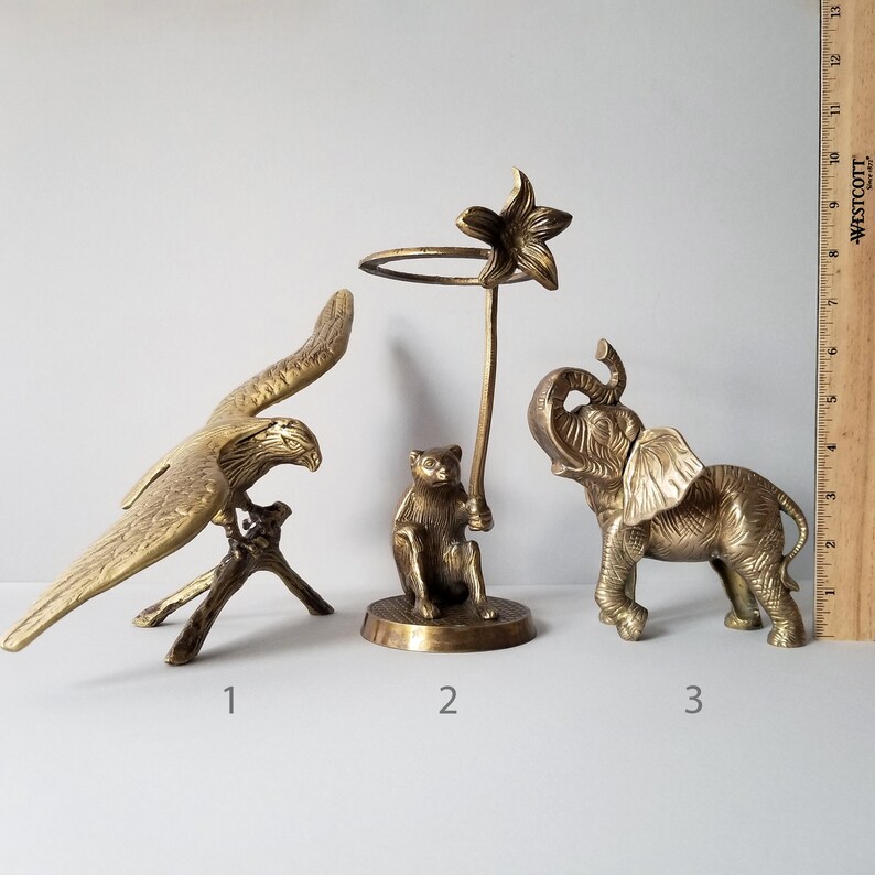 Assorted Brass Animal Figurines Your Choice Eagle Monkey Etsy