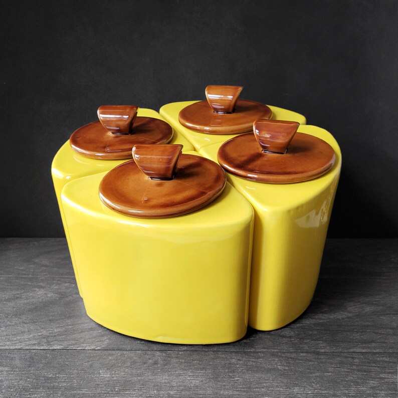 Yellow Kitchen Canister Set Mid Century Retro Ceramic Etsy