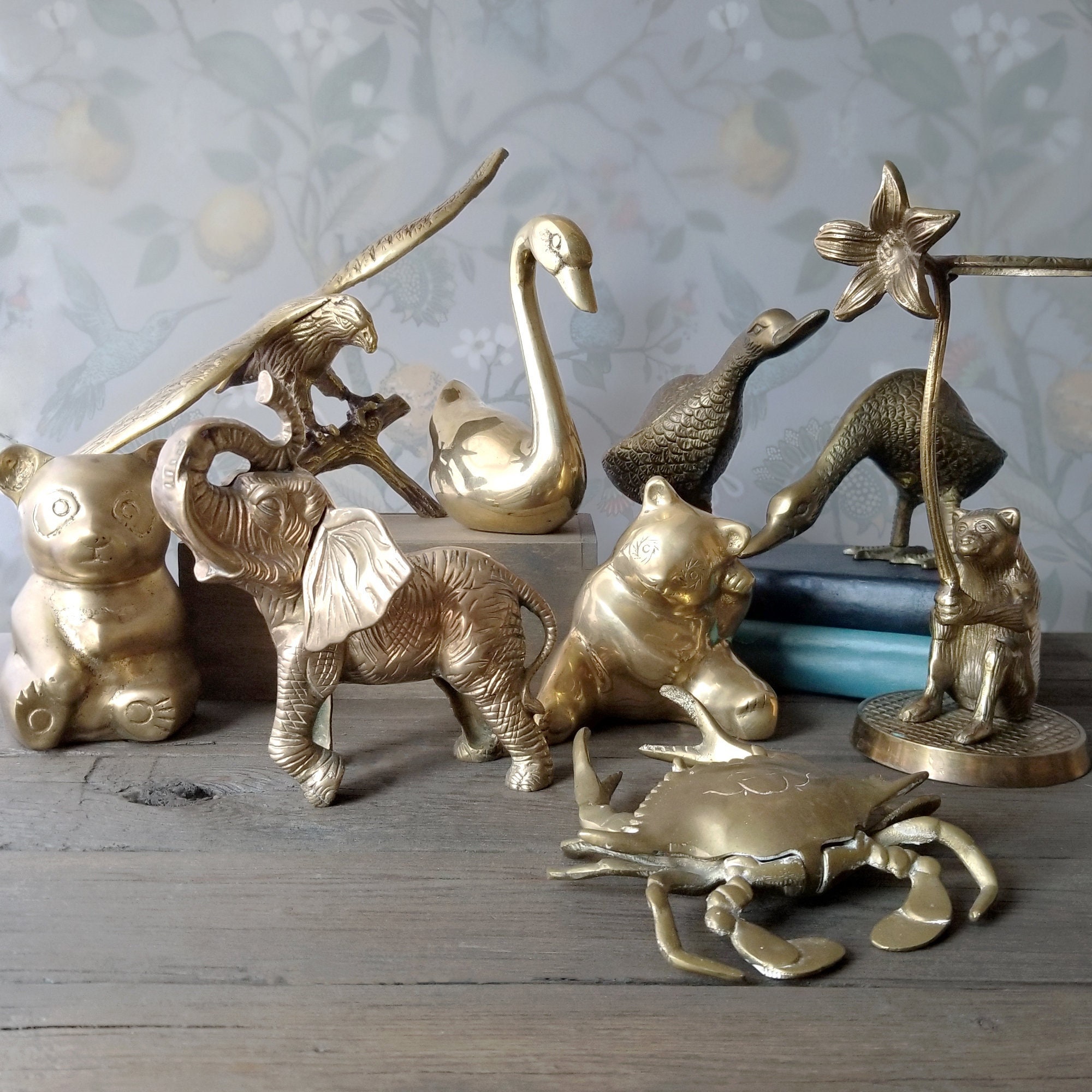 Assorted Brass Animal Figurines Your Choice Eagle, Monkey Holder, Elephant,  Panda Bears, Crab Box, Swan, Geese Vintage -  Canada