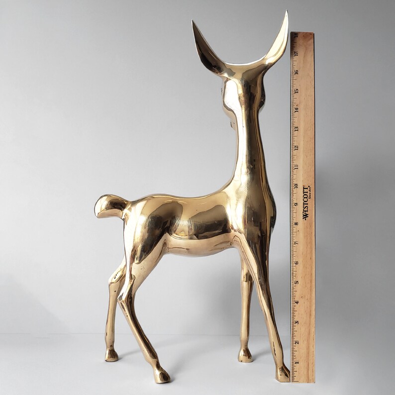 Large Brass Deer Statue 19 XL Gold Fawn Figurine Vintage Etsy