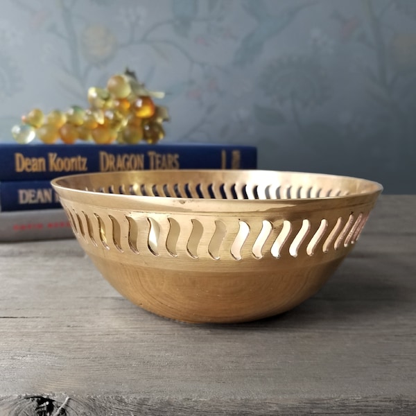 Small Brass Bowl - Perforated Rim - Made in India - Vintage