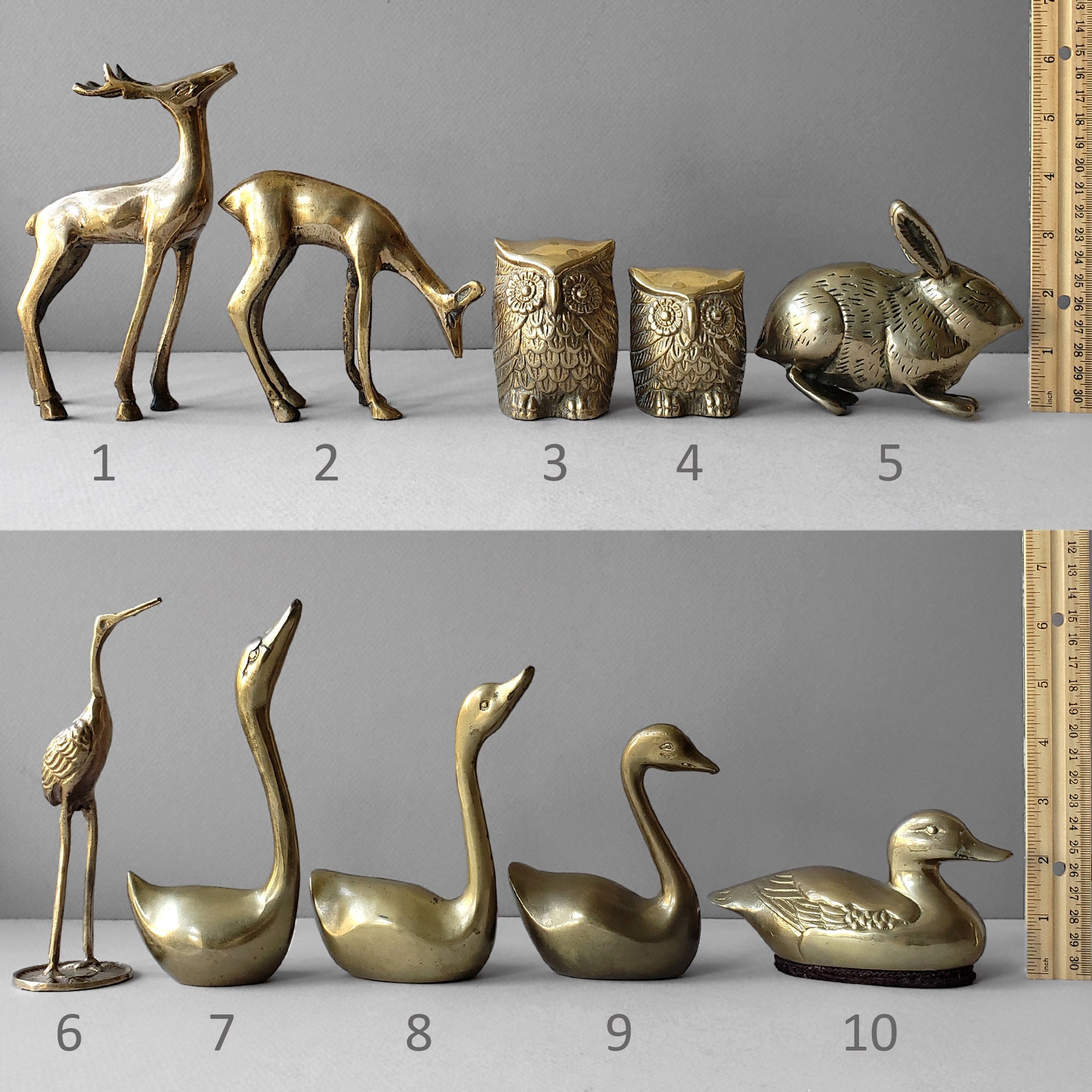 Assorted Brass Animal Figurines Your Choice Owls Rabbit Etsy