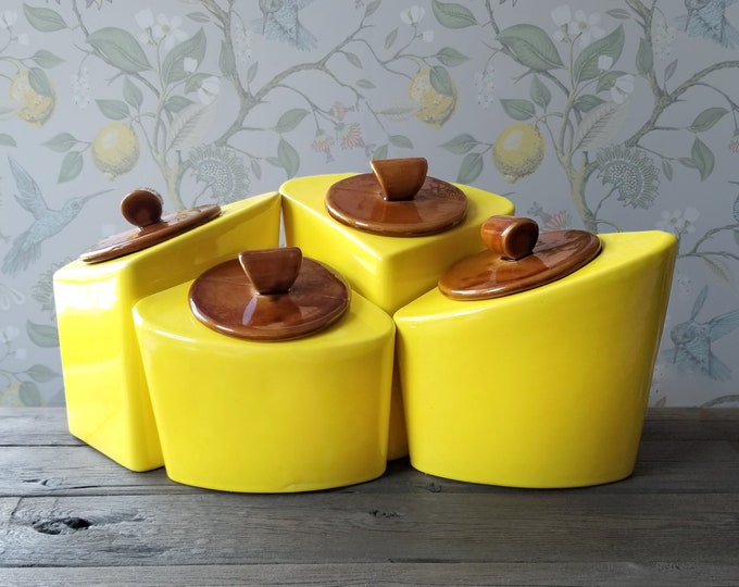 Yellow Kitchen Canister Set Mid Century Retro Ceramic Etsy