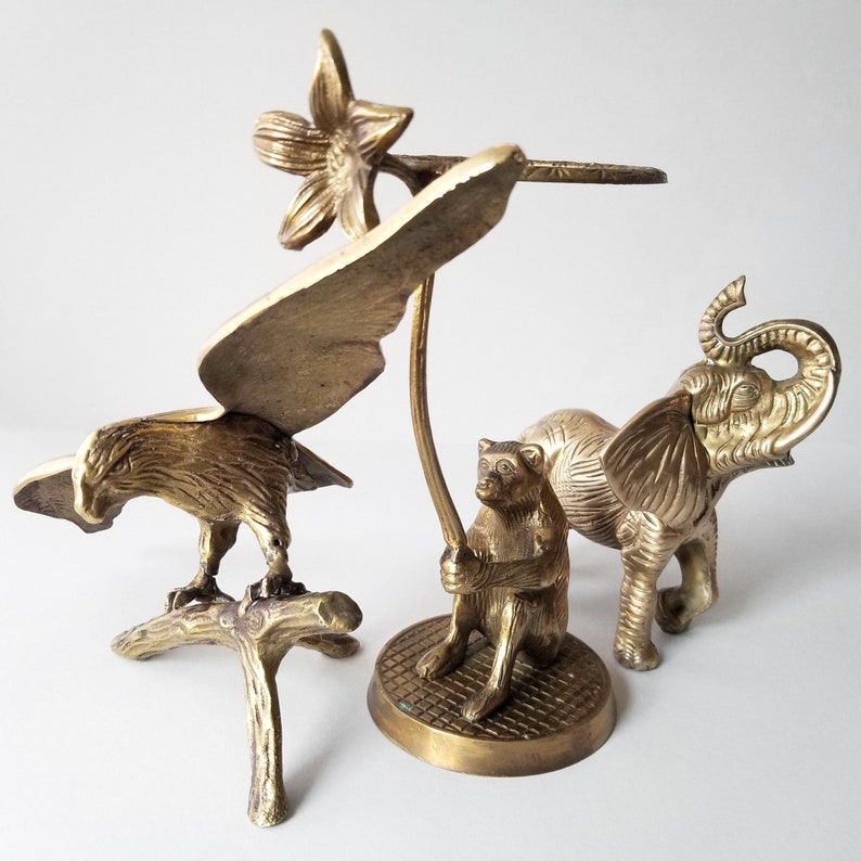 Assorted Brass Animal Figurines Your Choice Eagle Monkey Etsy