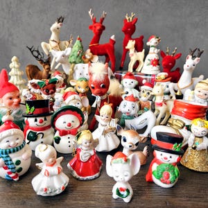 Vintage Christmas Smalls - Flocked Deer, Santa Boots, Snowman Figurines, Shakers, Rudolph, Angels - Sold Separately (As-Is)