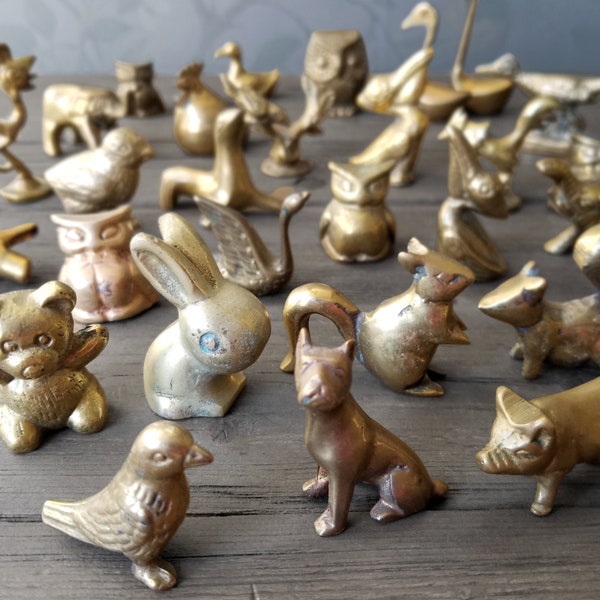 Assorted MINI Brass Animal Figurines - Owls, Elephants, Pigs, Ducks, Swans, Pelicans, & More - Sold Separately