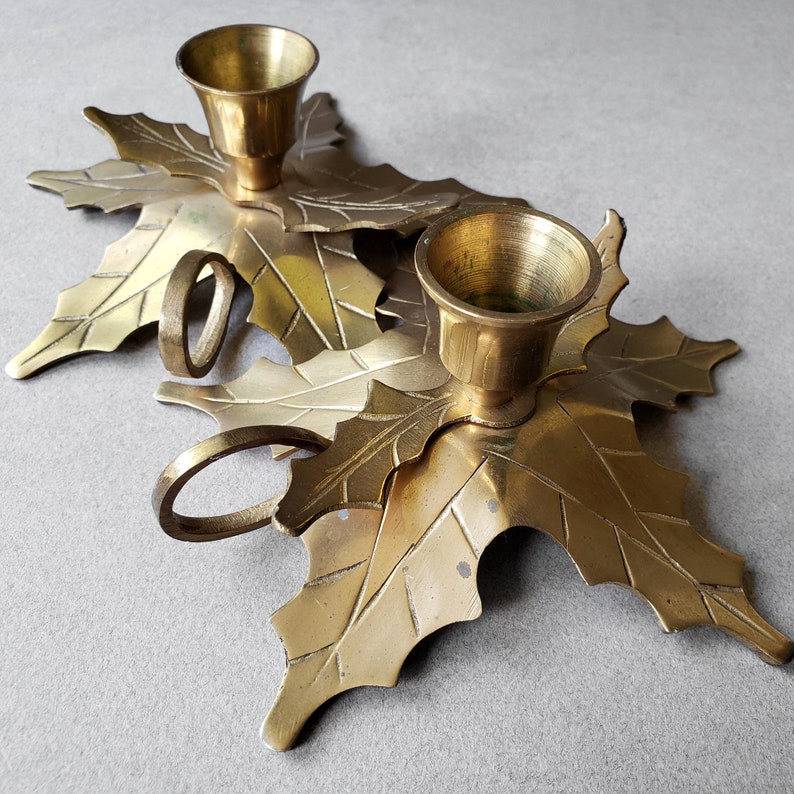 Brass Holly Candle Holders Christmas Taper Chamberstick Etsy