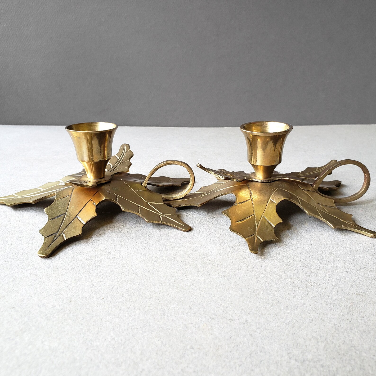 Brass Holly Candle Holders Christmas Taper Chamberstick Etsy