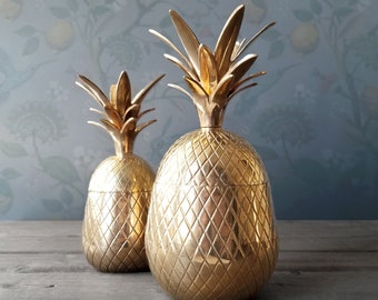 Vintage Brass Pineapple Containers - Gold Trinket Box - Sold Separately