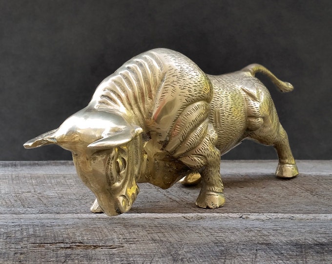 Large Brass Bull Figurine Solid Brass Charging Gold Bull Etsy