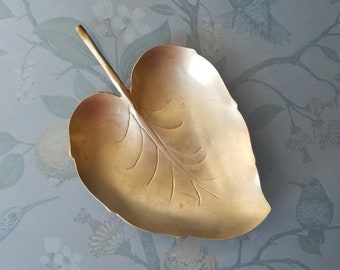 Brass Leaf Catchall Dish - Gold Trinket Dish - Vintage