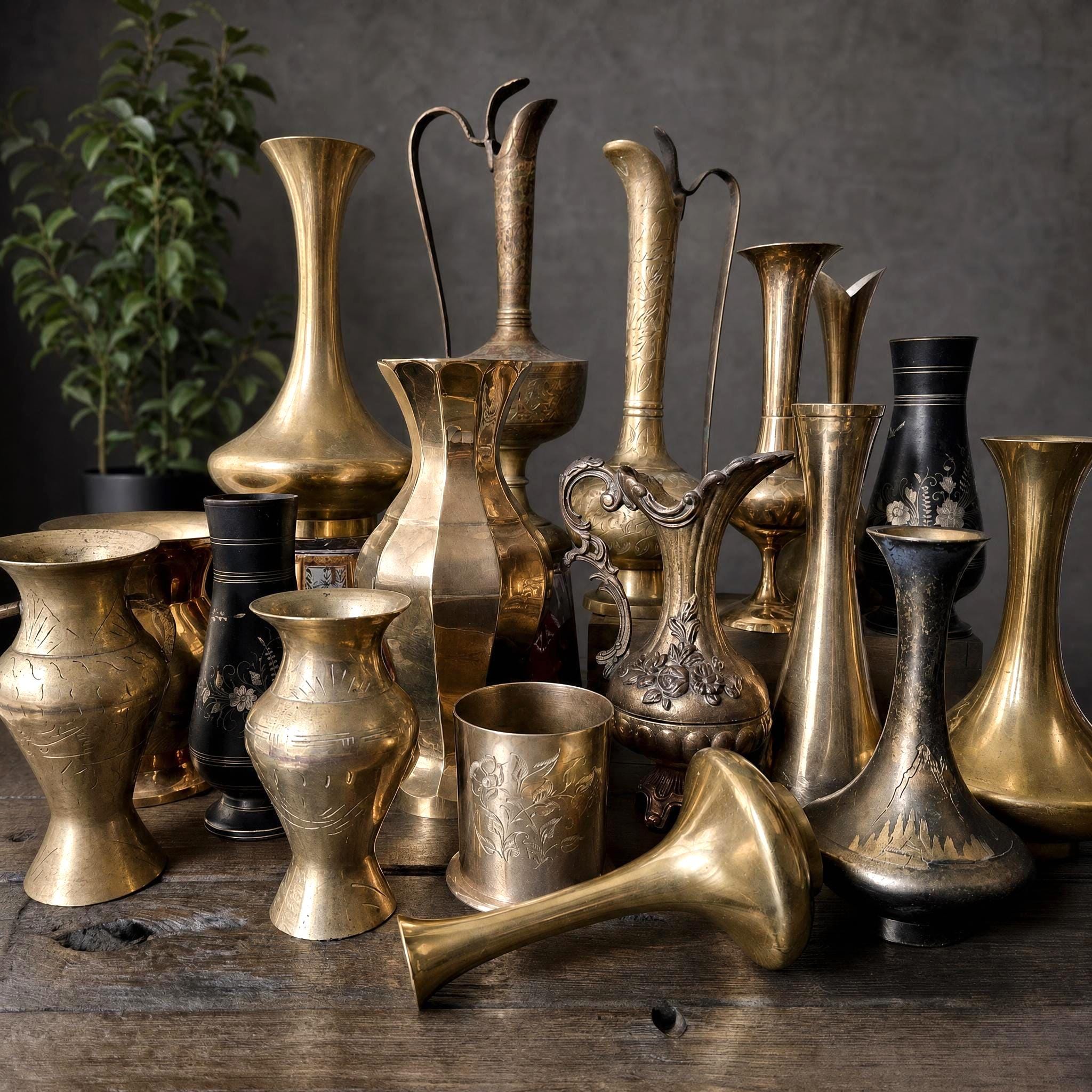 Vintage Brass Vases and Pitchers